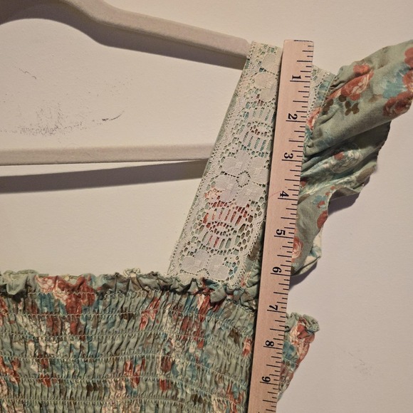 Cottagecore‎ Vintage Full Length Green Floral Print Dress Straps - Picture 4 of 6